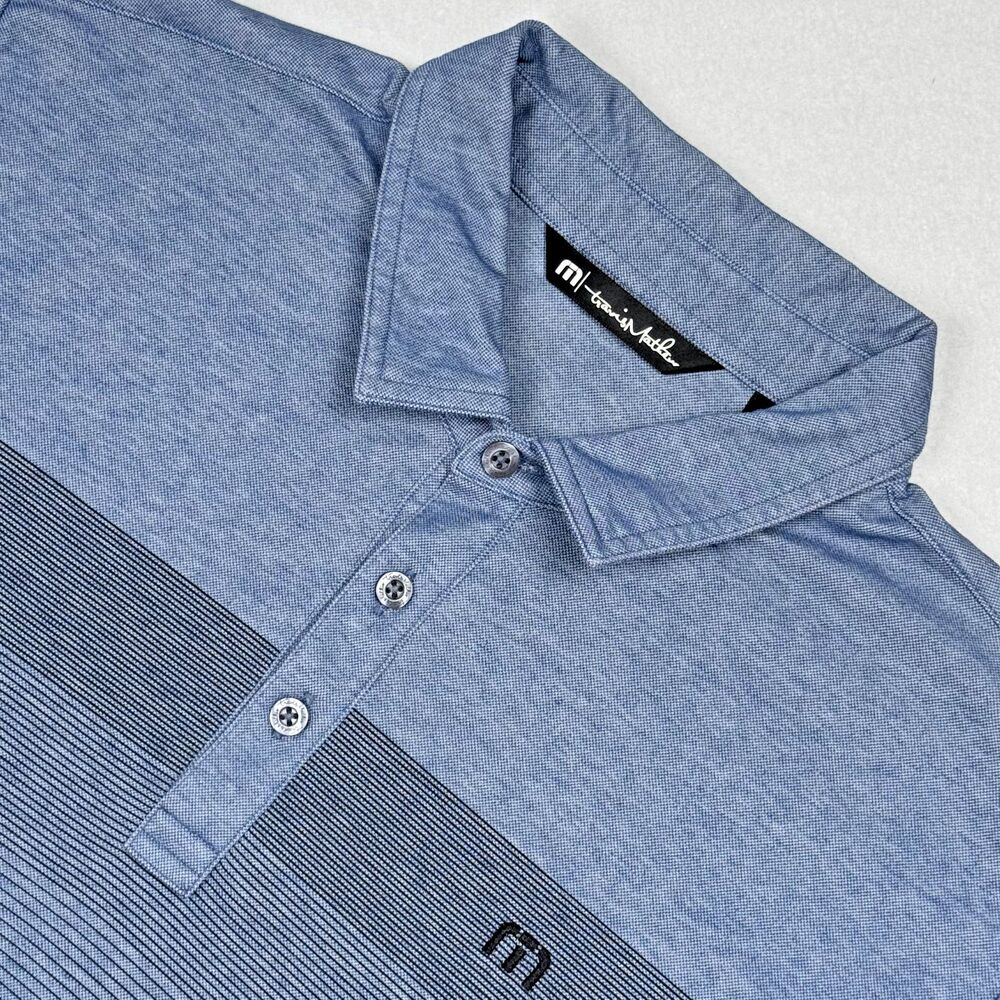 Travis Mathew Men's Polo Shirt Golf Large Short Sleeve Cotton Blend Blue